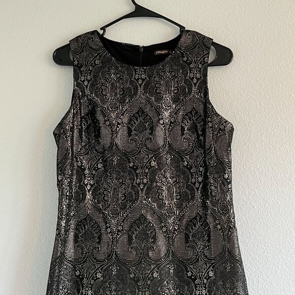 J McLaughlin Belinda Sheath Dress Zahara Jacquard Metallic Sleeveless Black 6‎ - Picture 3 of 11